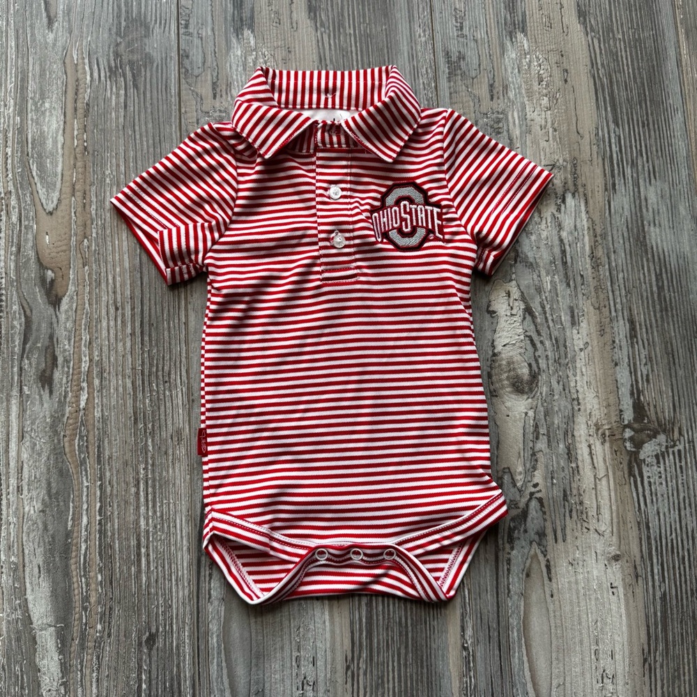 Like New Baby Ohio State Red White Striped Polo Short Sleeve Onesie Football